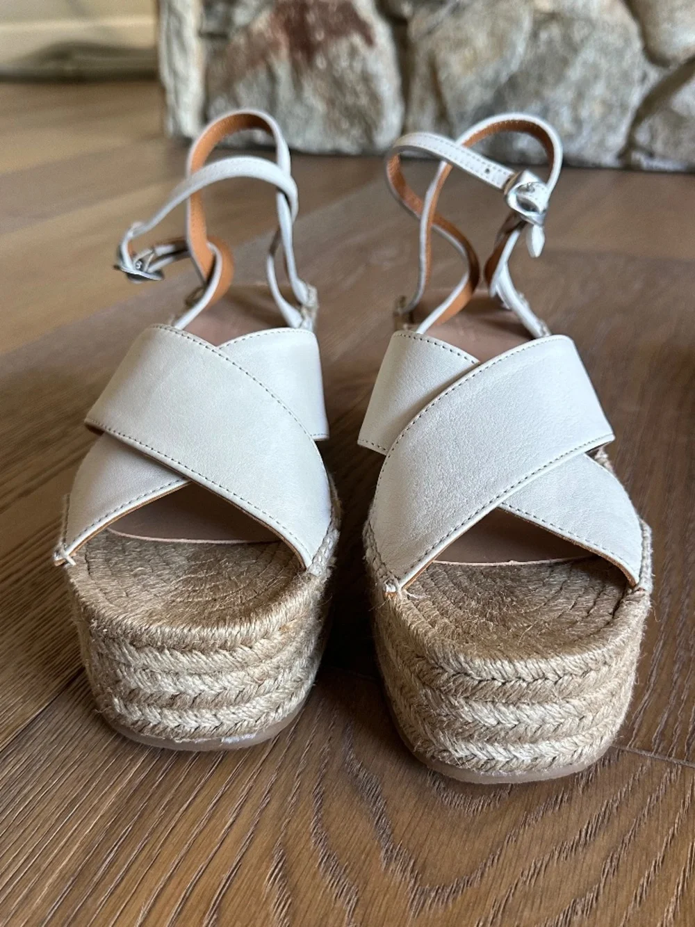 rag & bone Hera Espadrille Wedge Sandals Antique White Leather Size 9.5